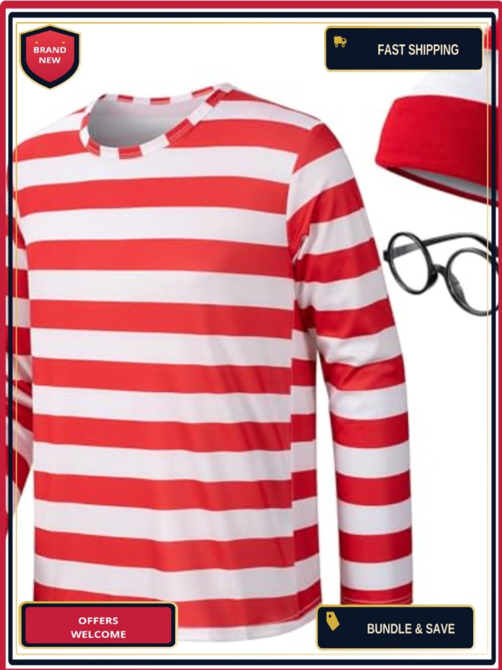 Adult Halloween Costume Set with Shirt Beanie & Glasses